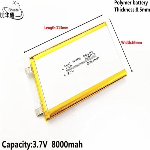 Good Qulity without protective plate 3.7V 8000mAH 8565113 Polymer lithium ion / Li-ion battery for tablet pc BANK,GPS,mp3,mp4