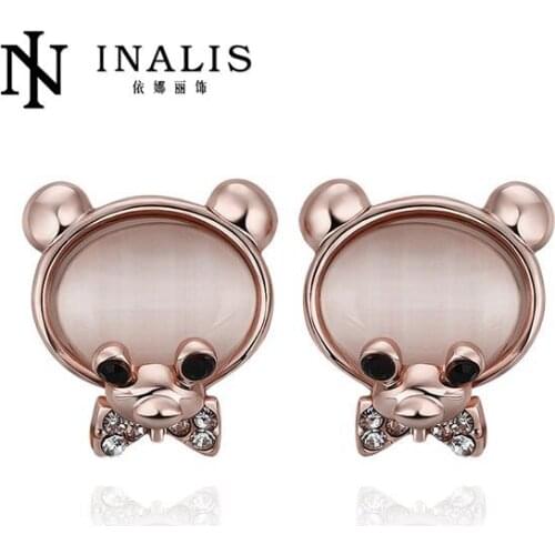Inalis Hot Sell Rose Gold Stud Earrings Fashion Jewelry Zircon Cute Earrings For Women Brinco E888