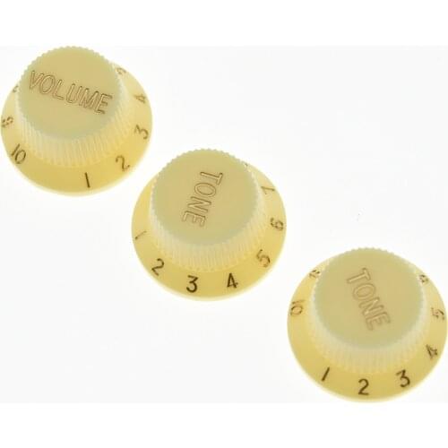 KAISH Set of 3 Knobs for Strat Volume V Tone T Knob fits for Stratocaster Aged White