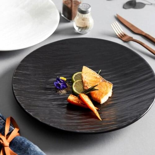 12 Inch Ceramic Western Steak Plate Black White Dinner Plate Household Round Dessert Fruit Salad Flat Plate Restaurant Tableware