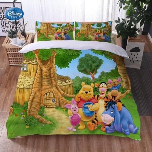 Bedding Set Cute Winnie The Pooh Tigger Cartoon 140x200cm Duvet Cover with 2pcs Pillowcase Kids Bedclothes Polyester Quilt Cover