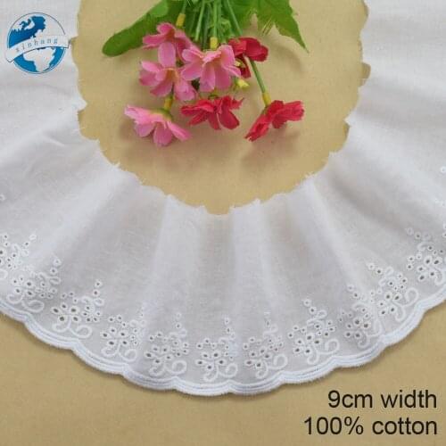 9cm wide white 100% cotton embroidery lace french lace ribbon fabric guipure diy trims warp knitting sewing Accessories#4109