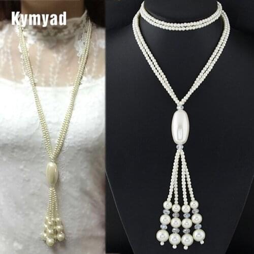 Kymyad Long Necklace Simulated Pearl Jewelry Necklaces & Pendants Multilayer Bijoux Femme Sweater Necklaces Women Accessory
