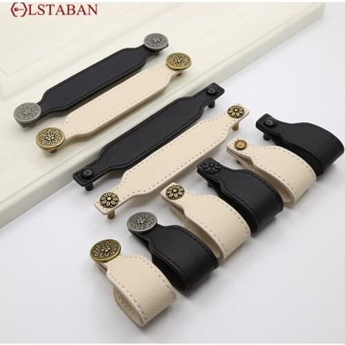 LSTABAN Modern Minimalist Drawer Cupboard Wardrobe Bookcase Door Custom Leather Handle Black And White Door Handle