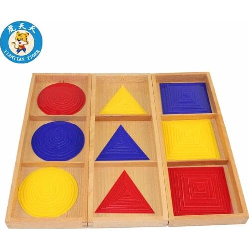 Montessori Sensory Preschool Teaching Materials Overlapping Progressive Geometry Triangle, Circle, Square With Tray