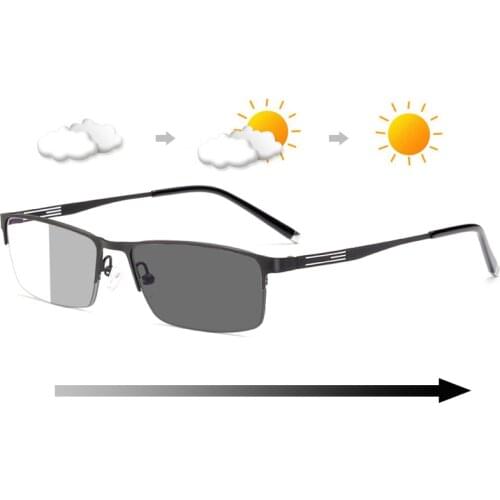 Alloy Frame Glasses Men Business Style Half Rim Anti-Blue Ray Photochromic Eyeglasses Optical Spectacles