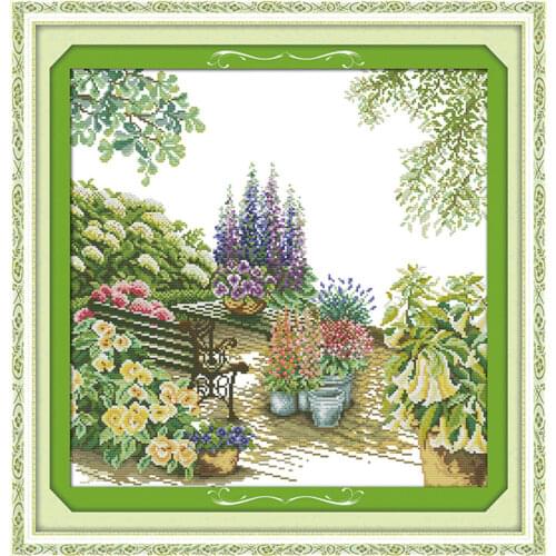 Flower courtyard cross stitch kit 14ct 11ct count printed canvas stitching embroidery DIY handmade needlework