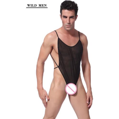 Wild Men Sexy Mesh See Through High Cut Bodysuit Thong Unisex Backless Transparent Sheer Spandex Erotic Lingerie Body Suits FX06