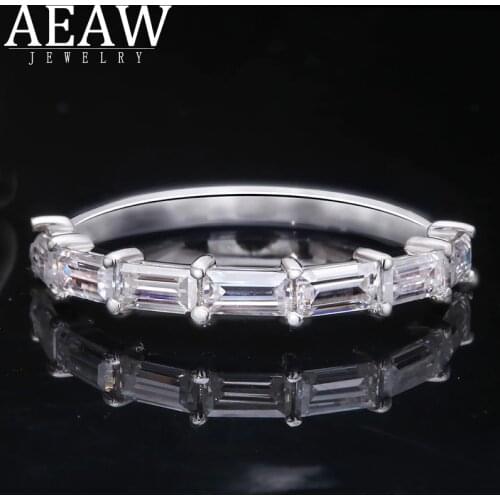 0.77ctw 2x4mm DF Color VVS1 Baguette Cut Moissanite Engagement Wedding Band Real 18k White Gold For Women Fine Matching Band