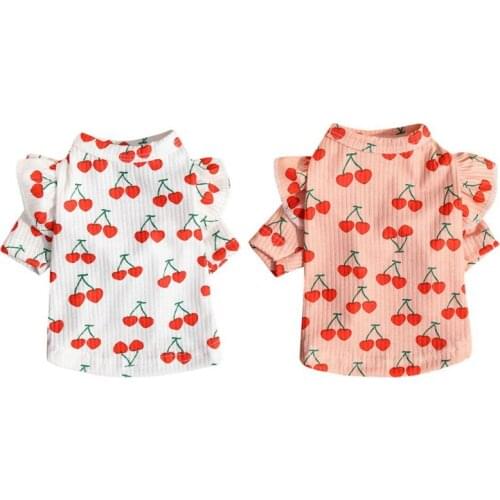 Pet Dog Clothes Cute Cherry Printed Puppy Vest T-shirt Soft Pajamas All Season Pet Clothes Bottoming Dog Shirt Clothing For Cat