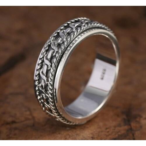 925 Sterling Silver Vintage Black Ring For Men and Women Spinning Thailand silver Joint Ring Jewelry S200