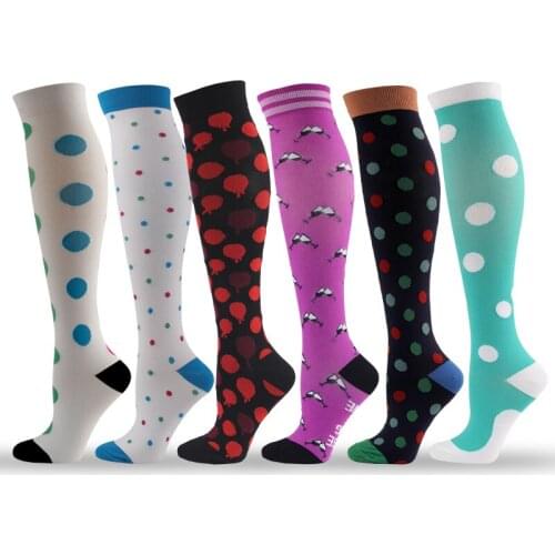 Autumn Winter Compression Socks Unisex Nylon Outdoor Sports Long Tube Running Socks Happy Dot Stockings Prevent Varicose Veins