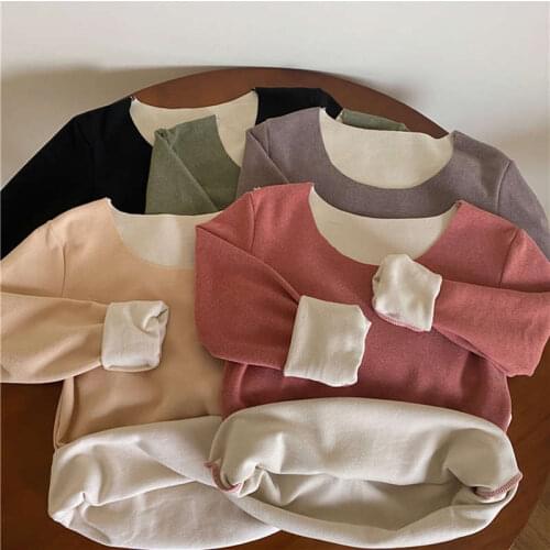 Autumn Winter O-Neck Warm Casual Womens T-Shirts Women Plus Velvet Thicken Slim Long Sleeve Stretch T Shirt Tops