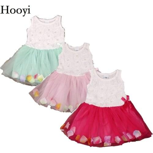 Baby Girls Dresses Summer Sleeveless Newborn Clothes Petal Rose Pleated Baby girl baptism dresses Infant Clothing Floral Shirts