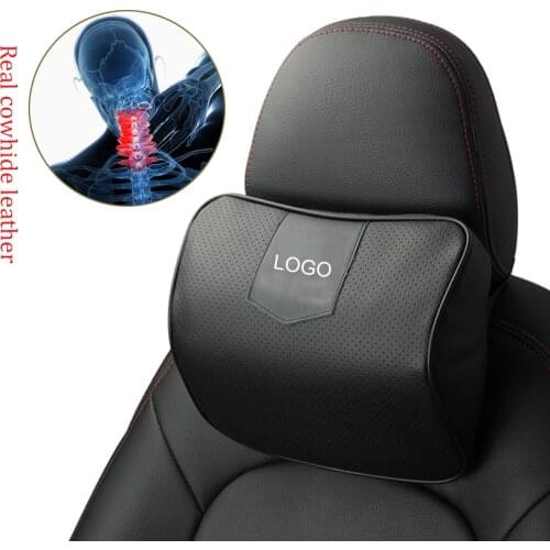 Genuine Leather Car Neck Pillows Memory Foam Seat Rest Auto Neck Pillows For Tesla headrest relieve fatigue car accessories