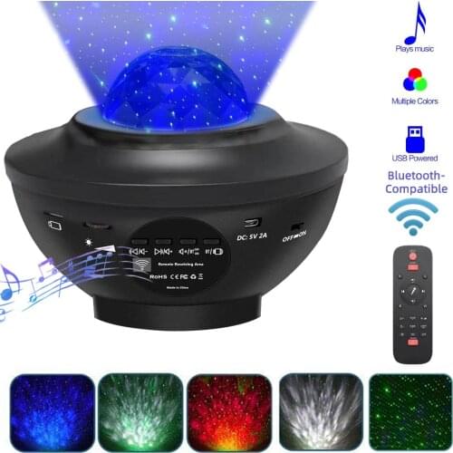 LED Star Projector Night Light Galaxy Starry Night Lamp Ocean Wave Projector With Music Bluetooth Speaker Remote Control For Kid