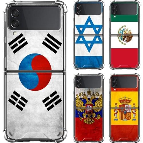 Clear Airbag Case For Samsung Galaxy Z Flip 3 5G Luxury Phone Cases ZFlip3 Soft Edge Hard Back Cover Shell National Flag RU FR