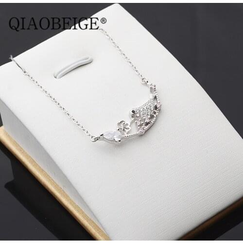 QIAOBEIGE jewelry findings components bird shape pearl diy mounting necklace White Pearl Jewelry Sterling Silver Necklace