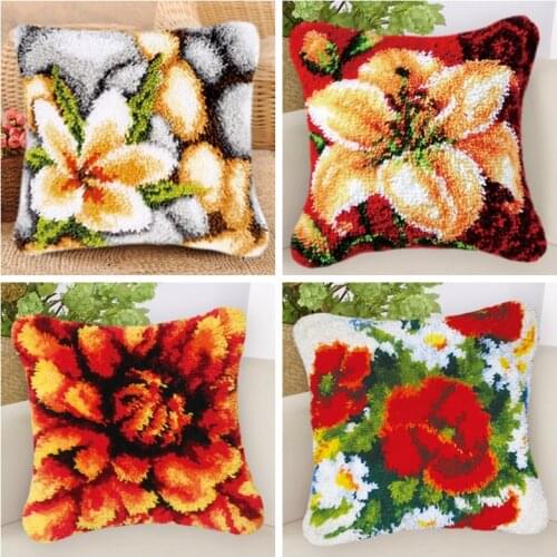 Flowers Plants Series 3D Segment Embroidery Pillow Latch Hook Rug Kits Wool Handcraft DIY Carpet Embroidery Materials Supplies