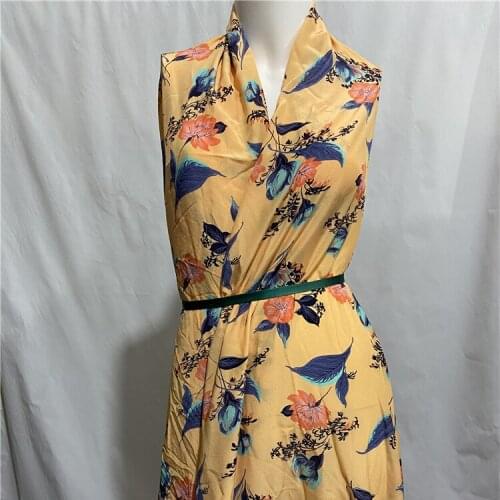 Beautiful floral design on yellow pure silk crepe de chine silk fabric 140cm width,SCDC1237