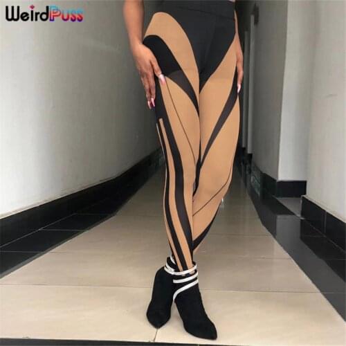Weird Puss Mesh See Through Fitness Leggings Body-Shaping Sporty Patchwork Summer Fashion Streetwear Workout Wild Skinny Pants