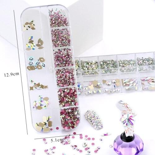 Swarovsky Mix Sizes Shape Glass Crystal Non Hot Fix Rhinestone Flatback Crystal 3D glitter Nail Art Rhinestones Decorations