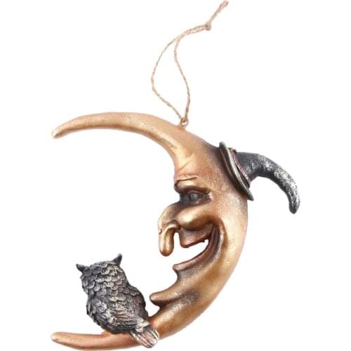 Blesiya Resin Moon Skull with Owl Halloween Scene Decorations for Bar Party