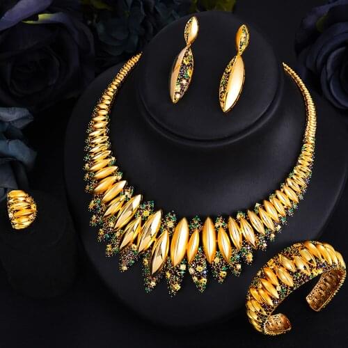 Blachette Gorgeous Luxury Noble Stunning Bangle Ring Necklace Earrings Dubai Jewelry Set for Women Bridal Wedding Banquet Party