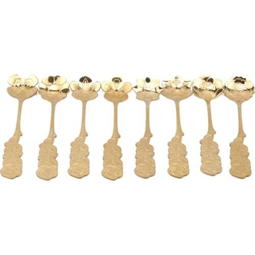 Stainless Steel Spoon Vintage Gold Flower Spoons Small Coffee Tea Spoon Fancy Sugar Dessert Teaspoon Bar Cafe Tableware