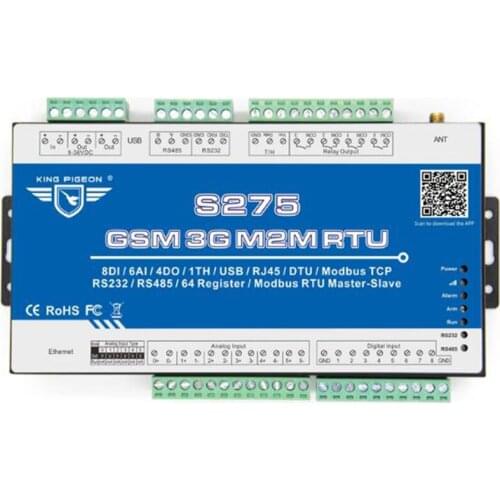 High stability Remote Terminal RTU Modbus 8 digital inputs 4 Relay TCP/IP protocol SMS APP Cloud platform S275