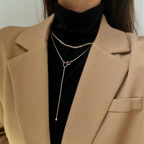 XIALUOKE Hiphop Rock Punk Style Metal Geometry Double Chain Pendant Long Sweater Necklace For Women Retro Fashion Jewelry Gifts
