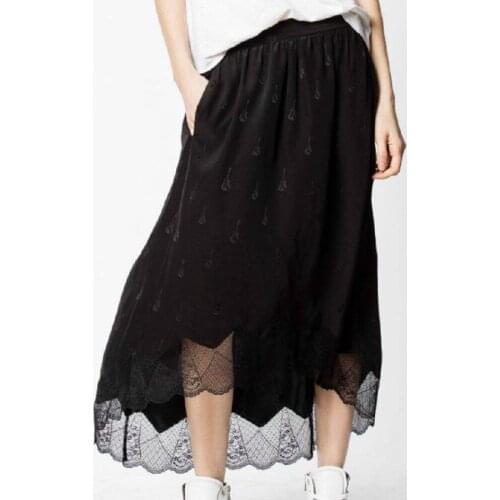 Silk Womens Skirt Jacquard Violin Pringting Black Skirt