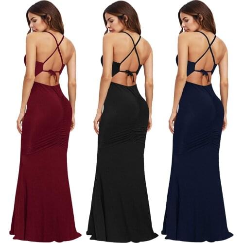 Sexy Backless Halter Maxi Dress Women Beachwear Summer Long Dresses 2021 Elegant Solid Color Evening Party Dress Robe Femme