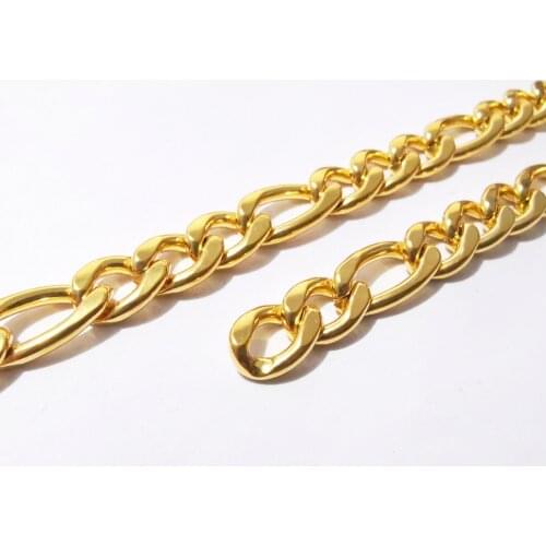 3 Meter Lot Golden stainless steel Figaro Link Chain jewelry findings marking diy jewelry 7mm wide in bulk