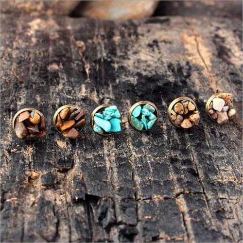 10mmExplosive Retro Exaggerated Stud Earrings Natural Rock Ancient Earrings Tiger Eye Broken Stone Earrings