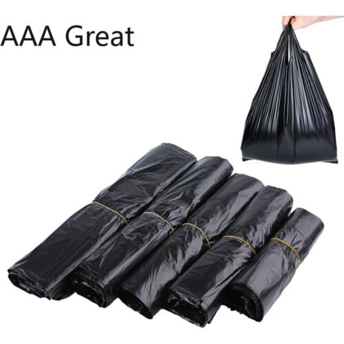 100Pcs/Lot Black Plastic Bag Vest Portable Disposable Garbage Bags Supermarket Shopping Convenience Packaging Handle Pouches Bag