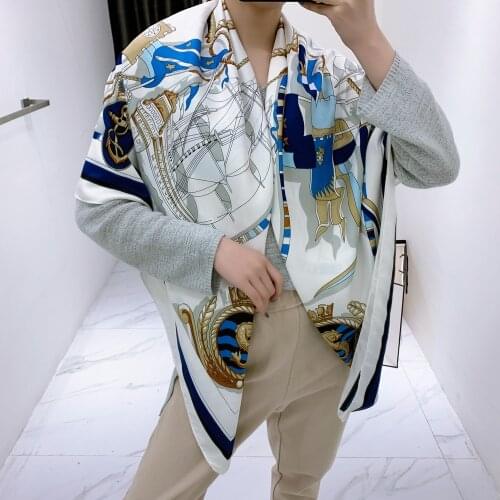 2021 Fashion Silk Square Scarf Women Foulard 130*130cm Soft Neckerchief Lady Shawl And Wrap Muffler Bandanna Female Print Hijabs