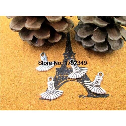 25pcs--Ballet Tutu Charms Antique Tibetan Silver 2 Sided Ballet Tutu Charm pendants 17x17mm