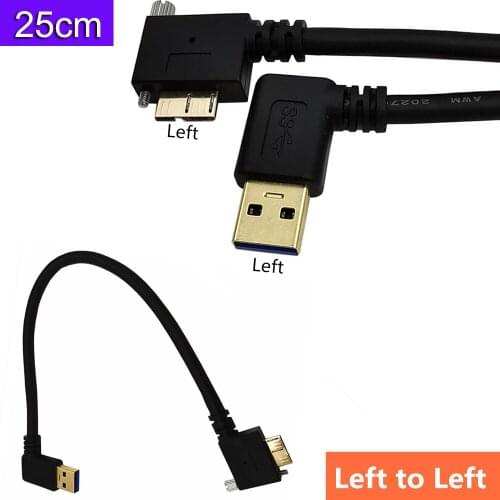 25cm USB 3.0 Micro B male Left/Right angle to USB A male Left angle cable