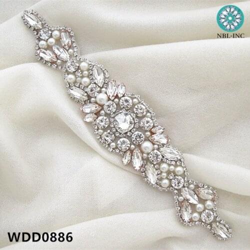 30PCS )Rhinestone applique sash iron on bridal beaded sewing crystal applique for wedding dress WDD0886