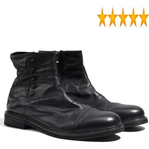 Men Italy Handmade Office Work Genuine Leather Ankle Boots Gothic Rivet Punk Footwear Motorcycle Man High Top Safety Shoes Botas