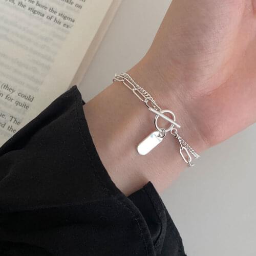 Double-layer square bracelet s925 perfect sterling silver OT buckle silver long brand small fresh girlfriends bracelet female