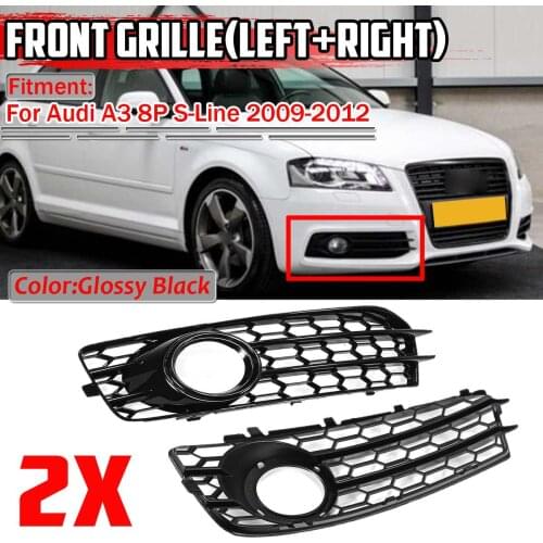 New 2x Car Front Fog Light Lamp Cover HONEYCOMB Fog Lamp Grille Grill For Audi A3 8P S-Line 2009-2012 A3 8P Fog Light Grille