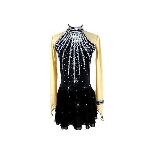 Black Figure Skating Dress Long-Sleeved Ice Skating Skirt Spandex