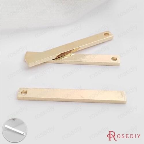 D435)10 pieces Length 32mm,width 3.8mm 24K Champagne Gold Color Plated Brass Rectangle Rod Charms Pendants Jewelry Accessories