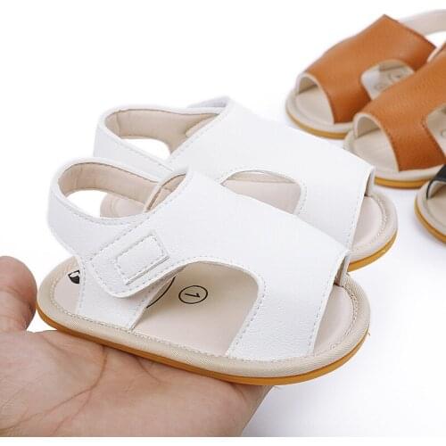 0-1 Year Old Spring Baby Wear Resistant Rubber Sandals White First Walkers PU Soft Sole Black Prewalker for Newborn