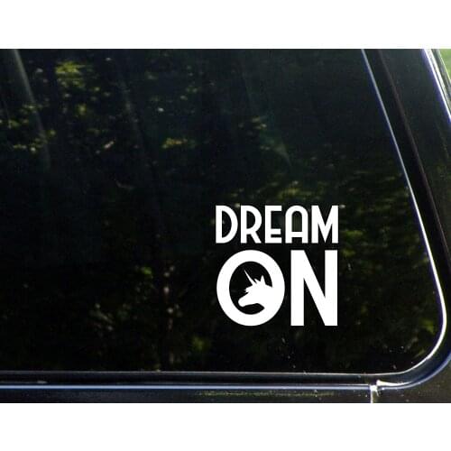 Dream on (unicorn) - 4inches X 3-3/4inches - Vinyl Die Cut Decal/ Bumper Sticker for Windows, Cars, Trucks, Laptops, Etc