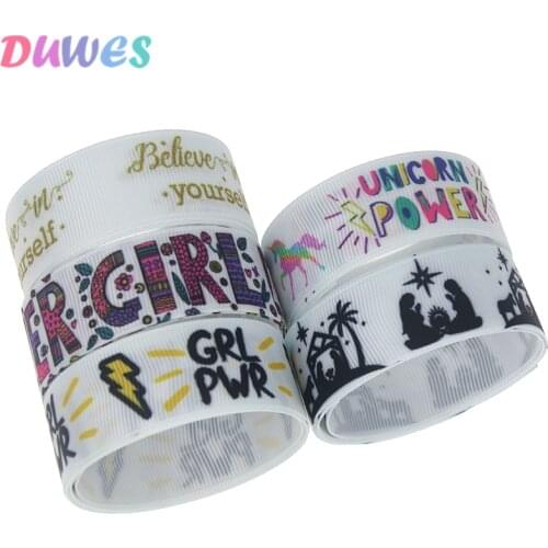 DUWES 50yards power believe Printed Grosgrain Ribbon Accessory Hairbow Headwear Decoration DIY Wholesale OEM D1165