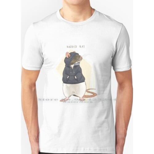 Hooded Rat T Shirt 100% Pure Cotton Fancy Rat Hooded Rat Pet Animals Rodent Pun Creative Trending Vintage Cool Gift Euro Us