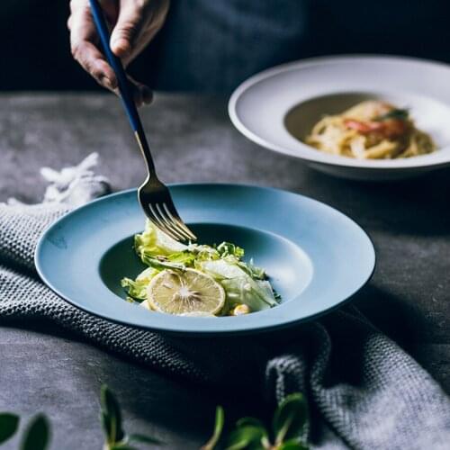 MUZITY Ceramic Soup Plates Round Shape Pigmented Glaze Porcelain Or Salad Dishes 9 inch Pasta Dish